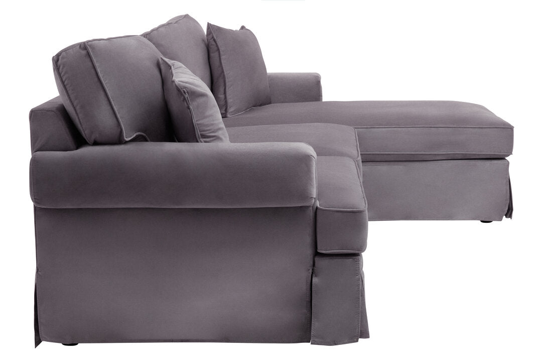Whitby Three Seat Grey Velvet Right Chaise Sofa