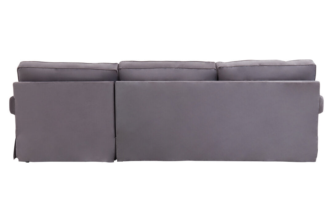 Whitby Three Seat Grey Velvet Right Chaise Sofa