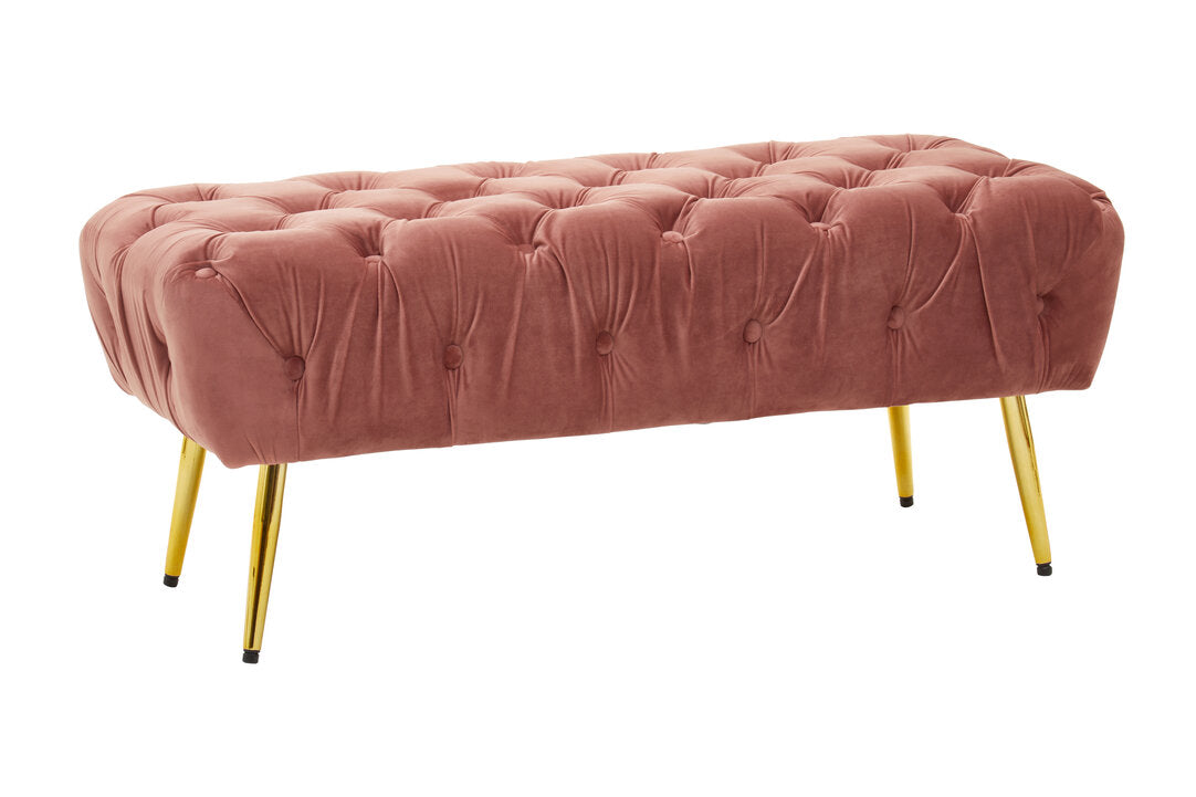 Devon Dusty Pink Velvet Bench with Gold Legs