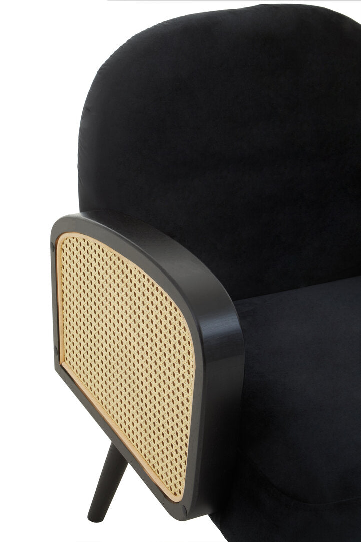 Mayfair Black Velvet and Rattan Armchair