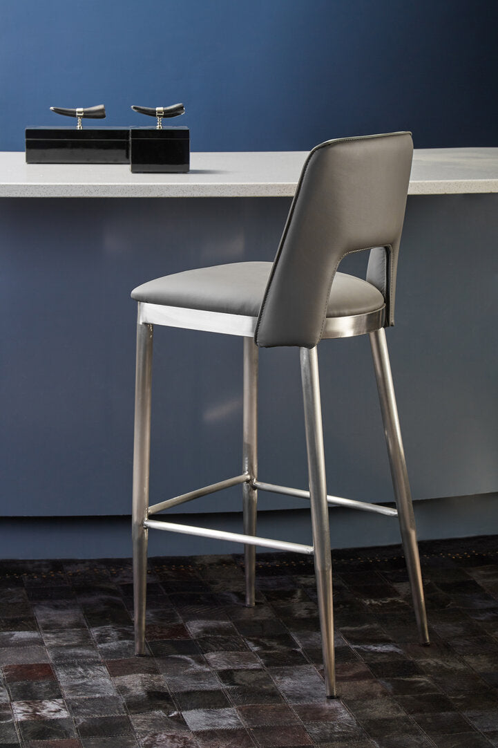 Richmond Grey Leather Effect Bar Chair