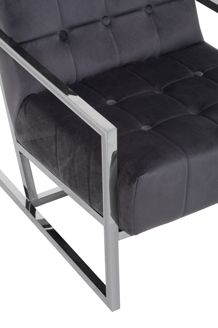 Monaco Grey Velvet Chair with Stainless Steel Frame
