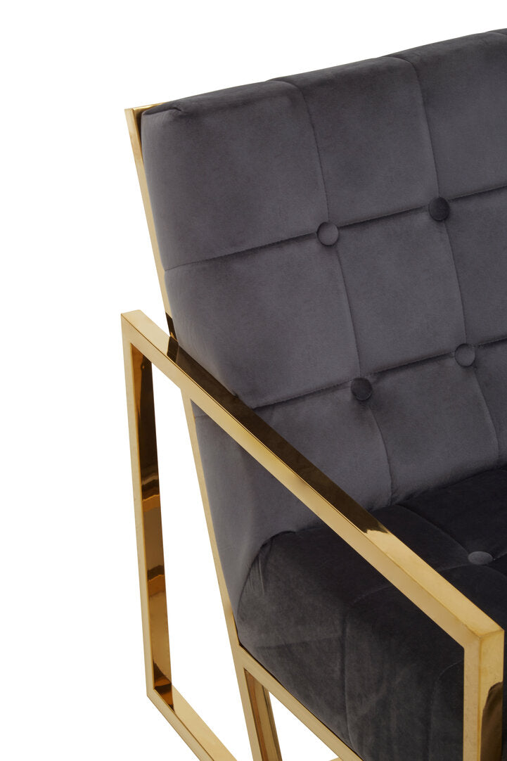 Monaco Grey Velvet Chair With Gold Frame