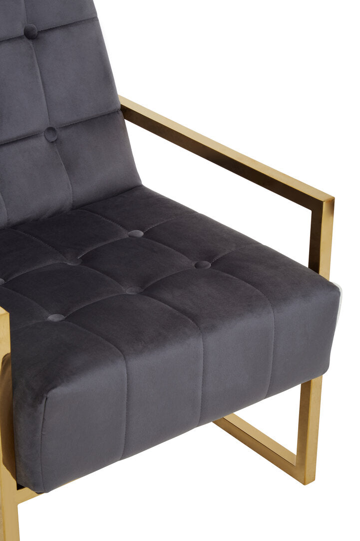 Monaco Grey Velvet Chair With Gold Frame