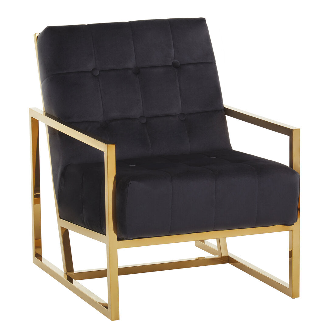 Monaco Velvet Chair With Gold Frame Black