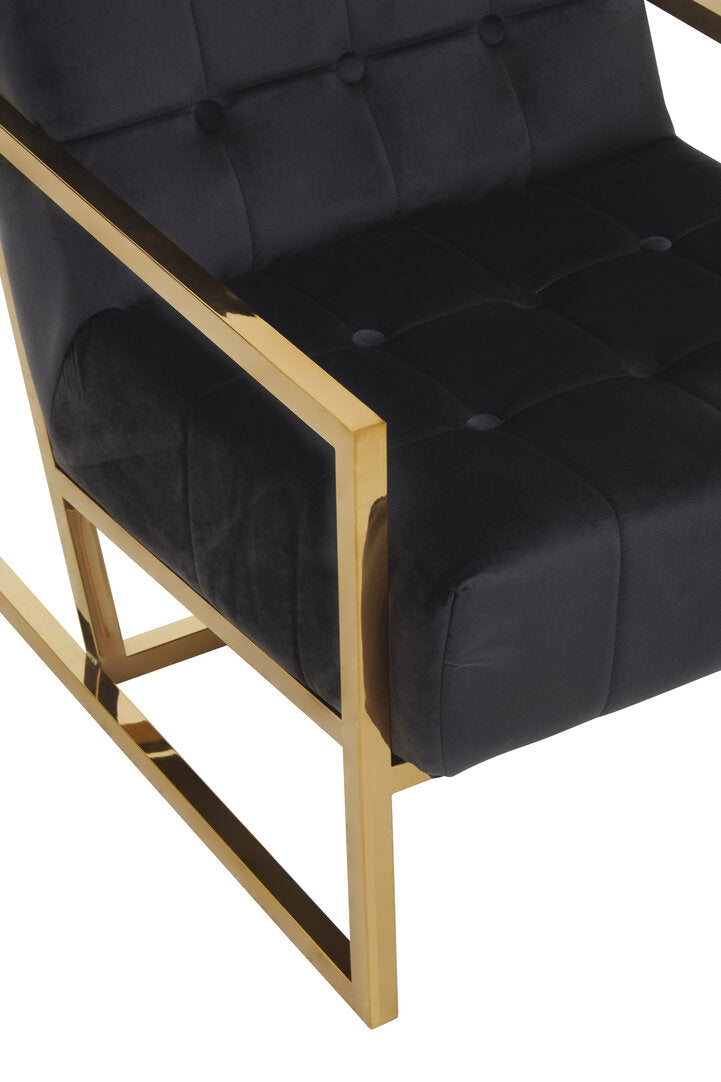 Monaco Black Velvet Chair With Gold Frame