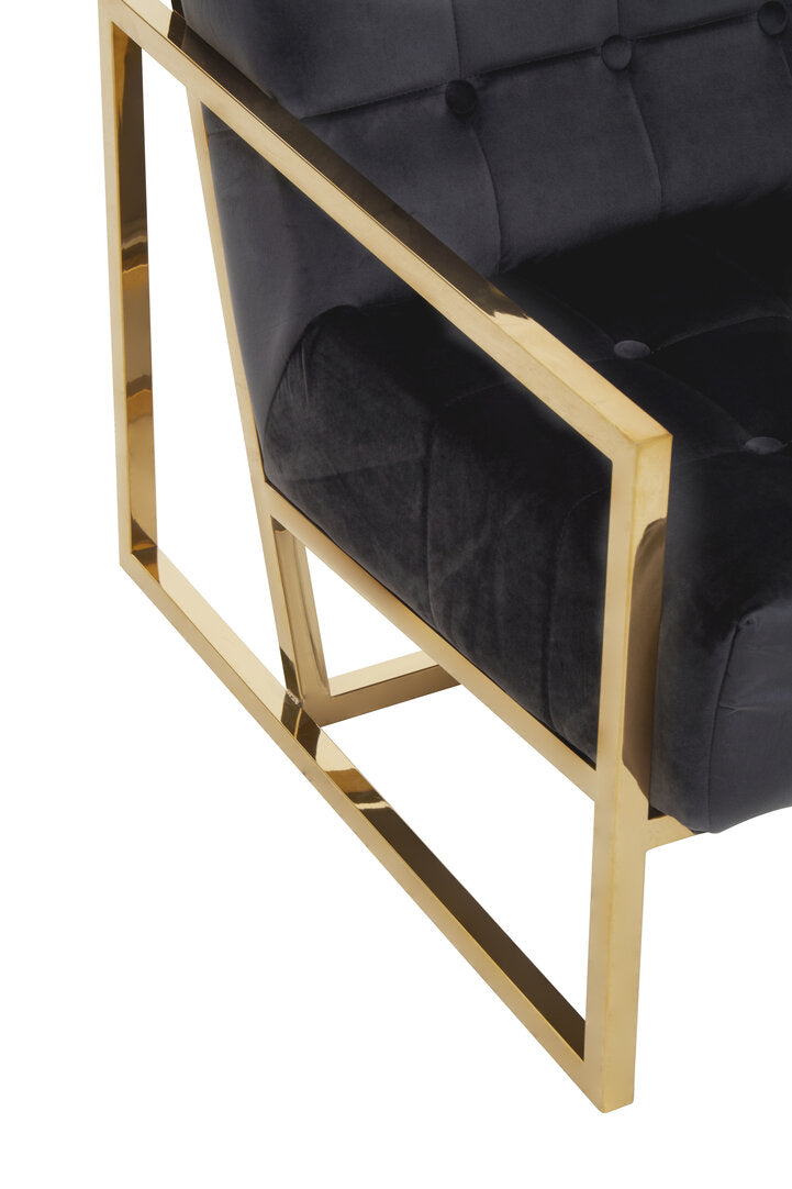 Monaco Black Velvet Chair With Gold Frame