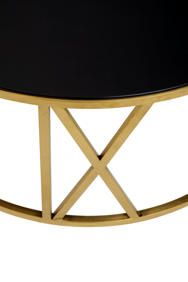 Como Round Coffee Table with Gold Frame and Black Glass