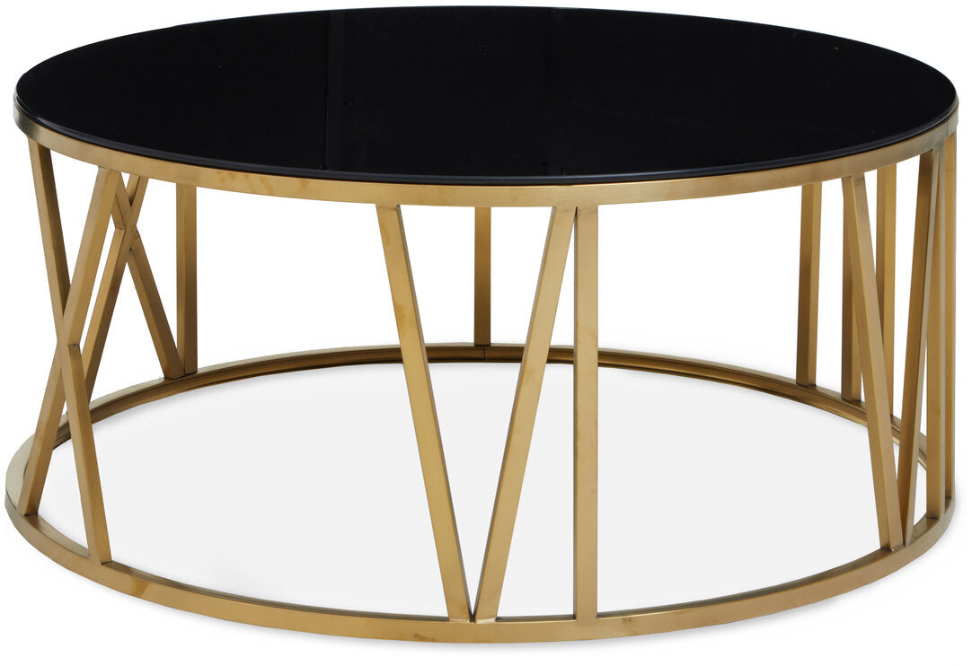 Como Round Coffee Table with Gold Frame and Black Glass