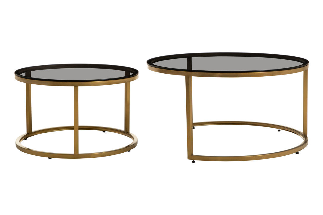Como Set of 2 Gold and Black Round Nesting Coffee Tables