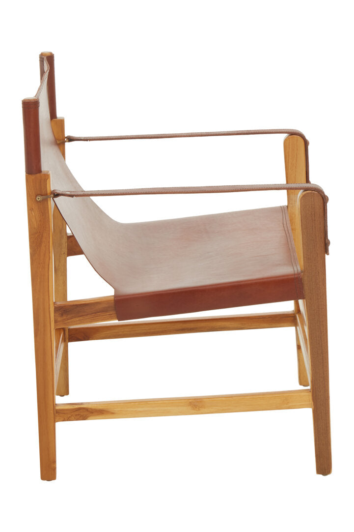 Seville Light Brown Leather And Teak Wood Chair