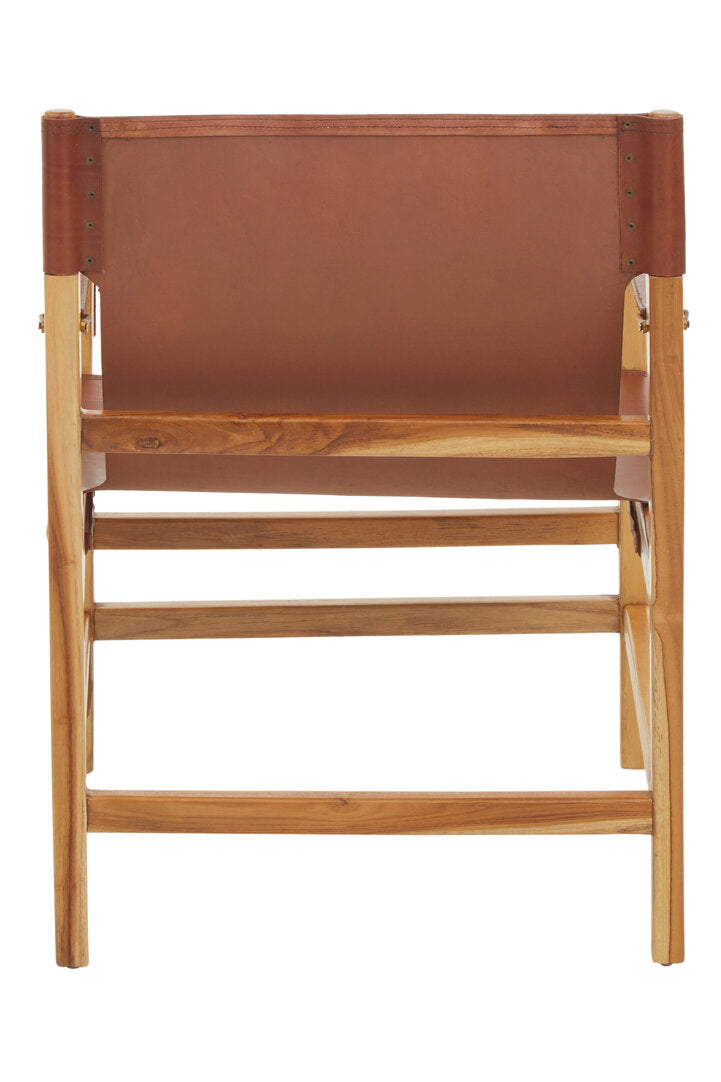 Seville Light Brown Leather And Teak Wood Chair