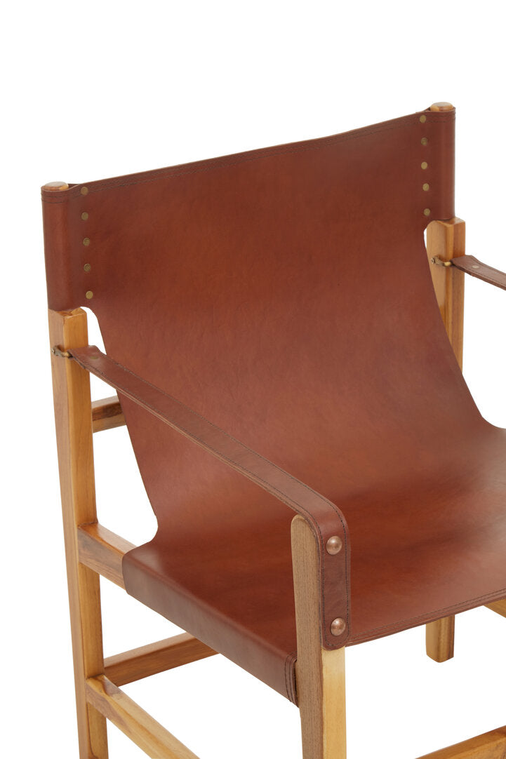 Seville Light Brown Leather And Teak Wood Chair
