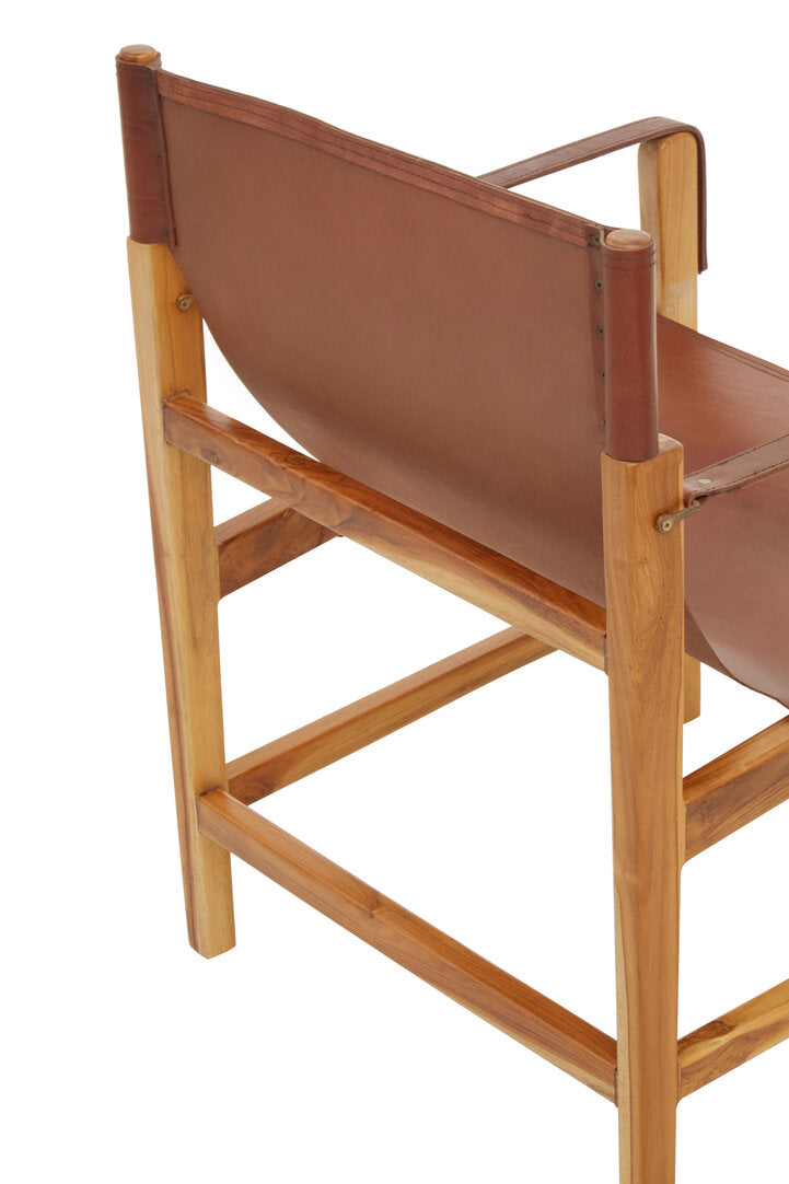 Seville Light Brown Leather And Teak Wood Chair
