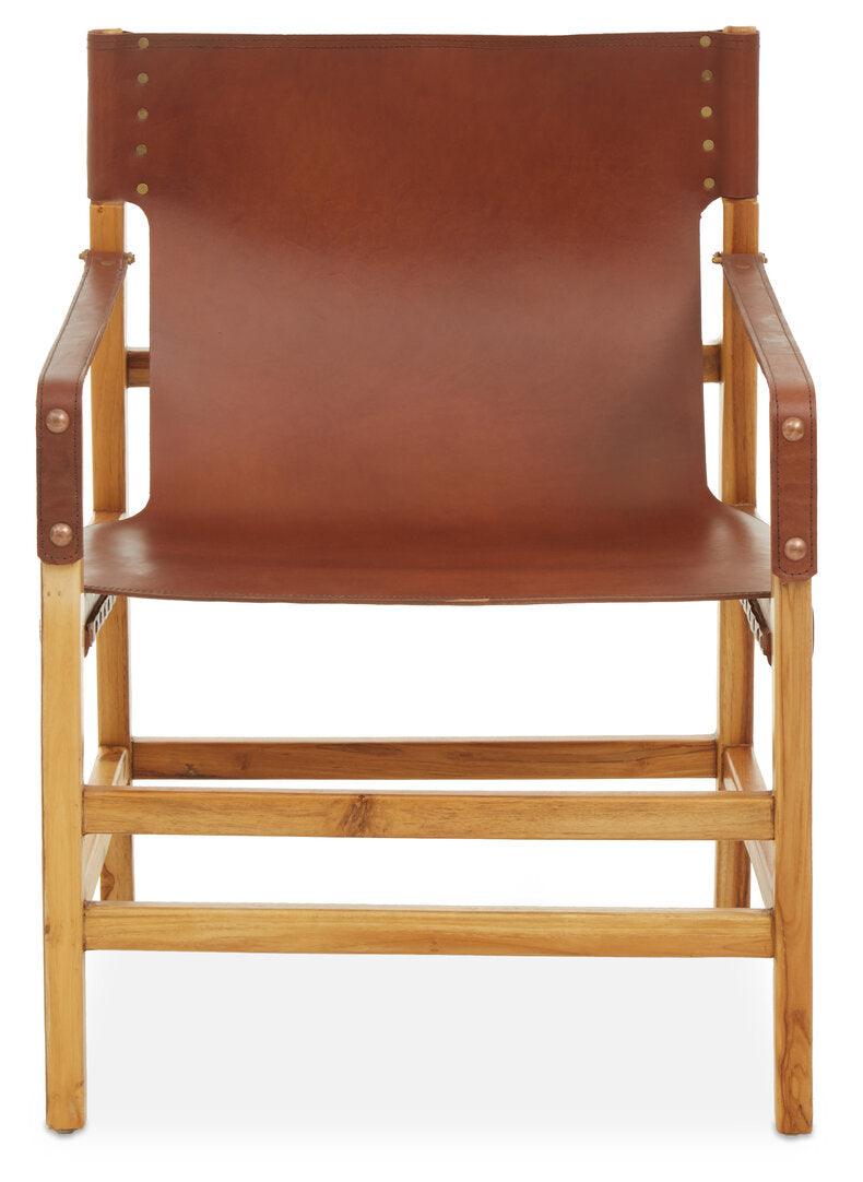 Seville Light Brown Leather And Teak Wood Chair
