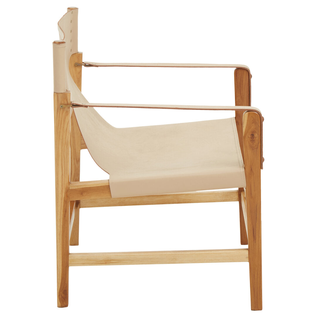 Seville Cream Leather and Teak Wood Chair