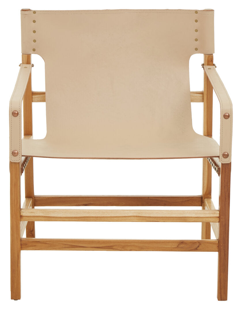 Seville Cream Leather and Teak Wood Chair