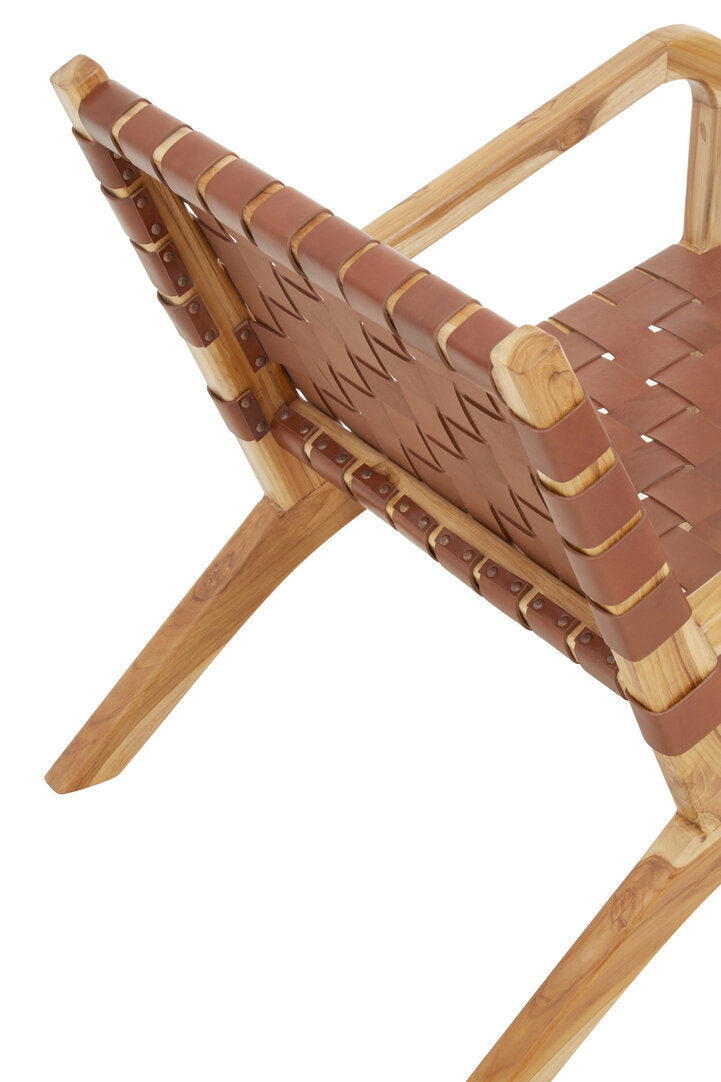 Seville Dark Brown Leather and Teak Chair