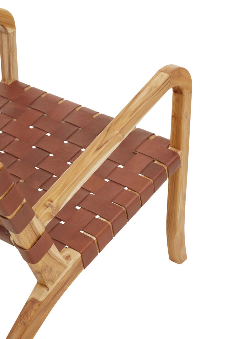 Seville Dark Brown Leather and Teak Chair