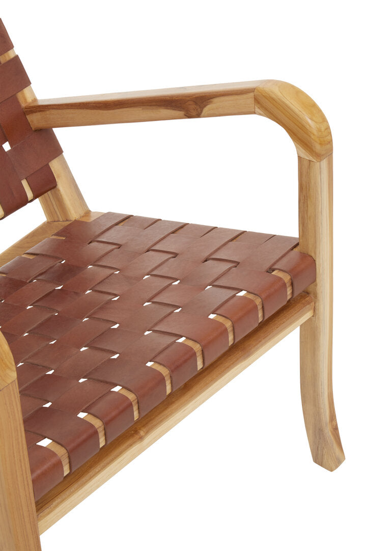 Seville Dark Brown Leather and Teak Chair