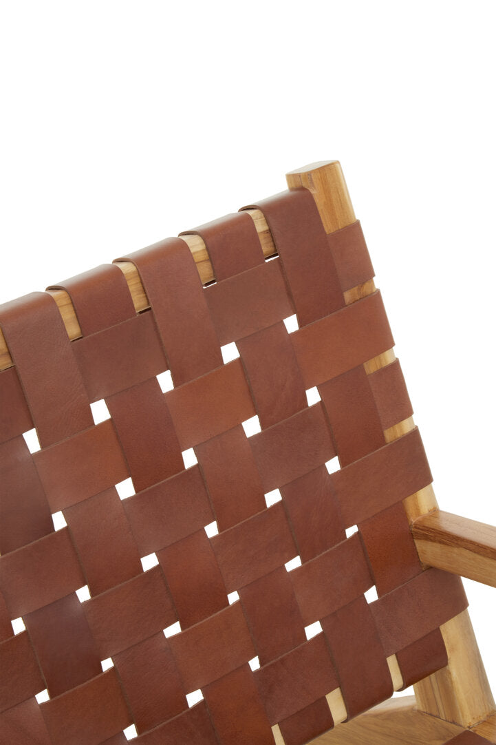 Seville Dark Brown Leather and Teak Chair