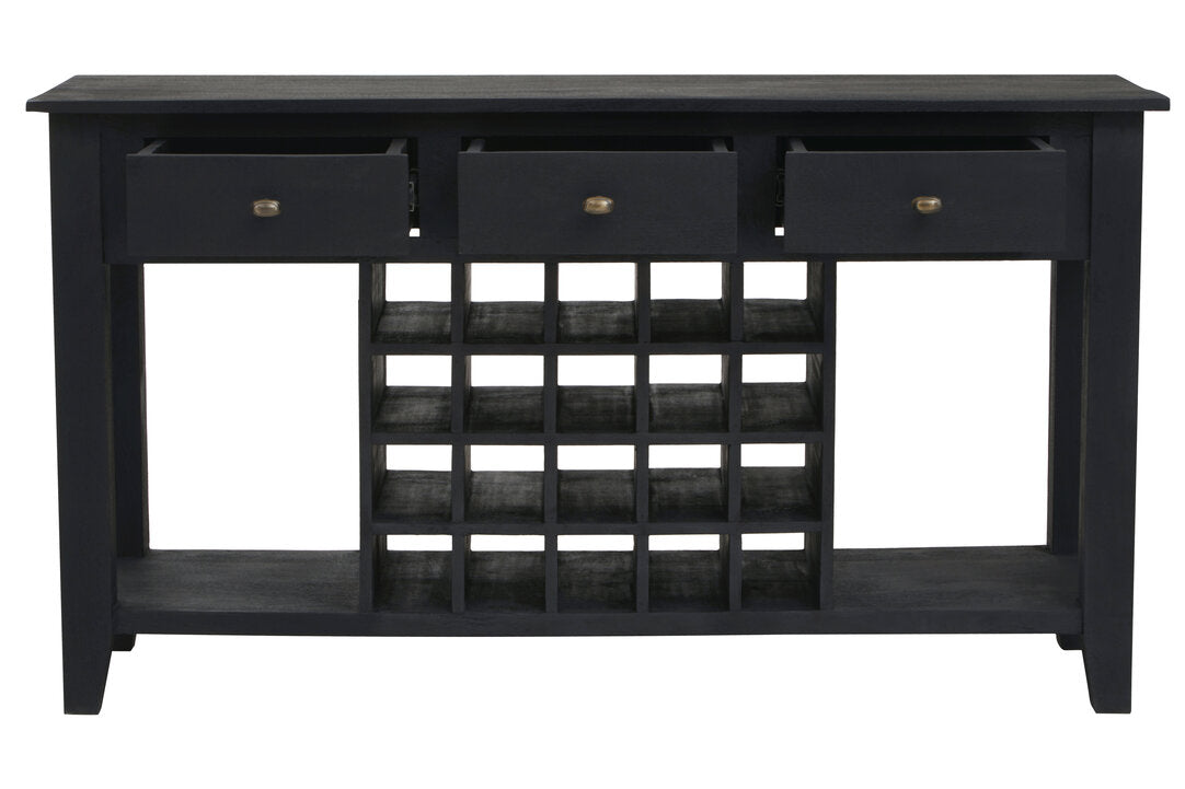 Porto Black Mango Wood Console Table with Wine Storage