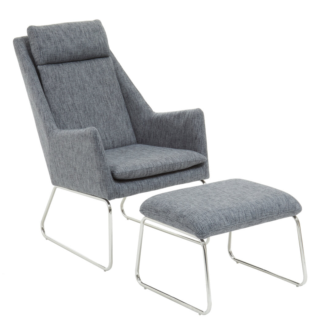 Devon Grey Fabric Lounge Chair And Footstool Set