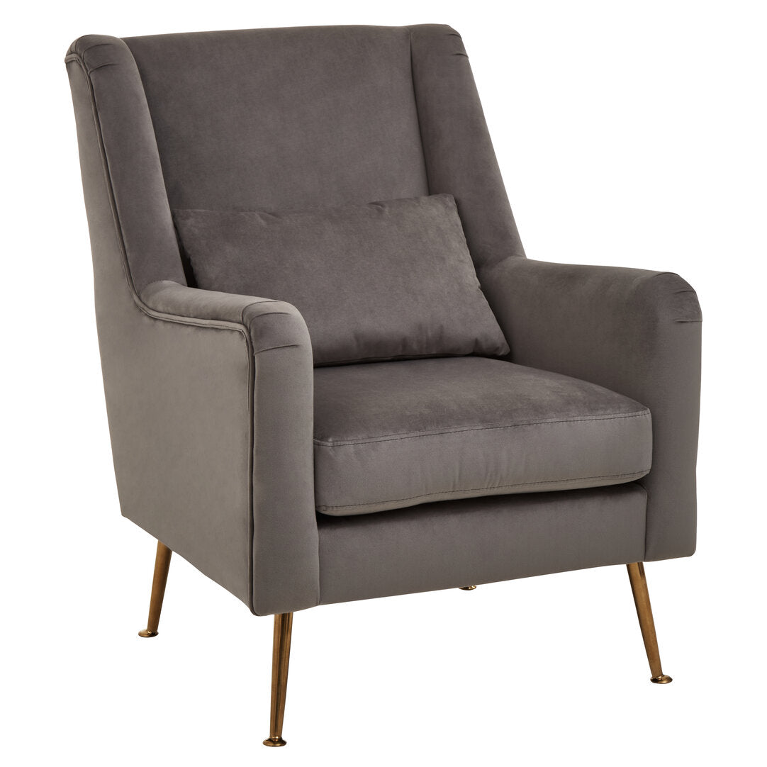 Lisbon Grey Velvet Chair With Gold Finish Legs