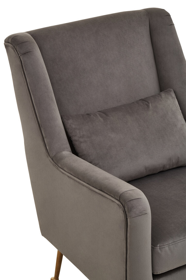 Lisbon Grey Velvet Chair With Gold Finish Legs