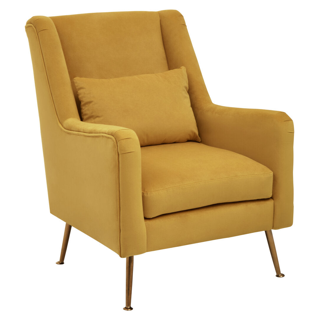 Lisbon Yellow Velvet Chair With Gold Finish Legs