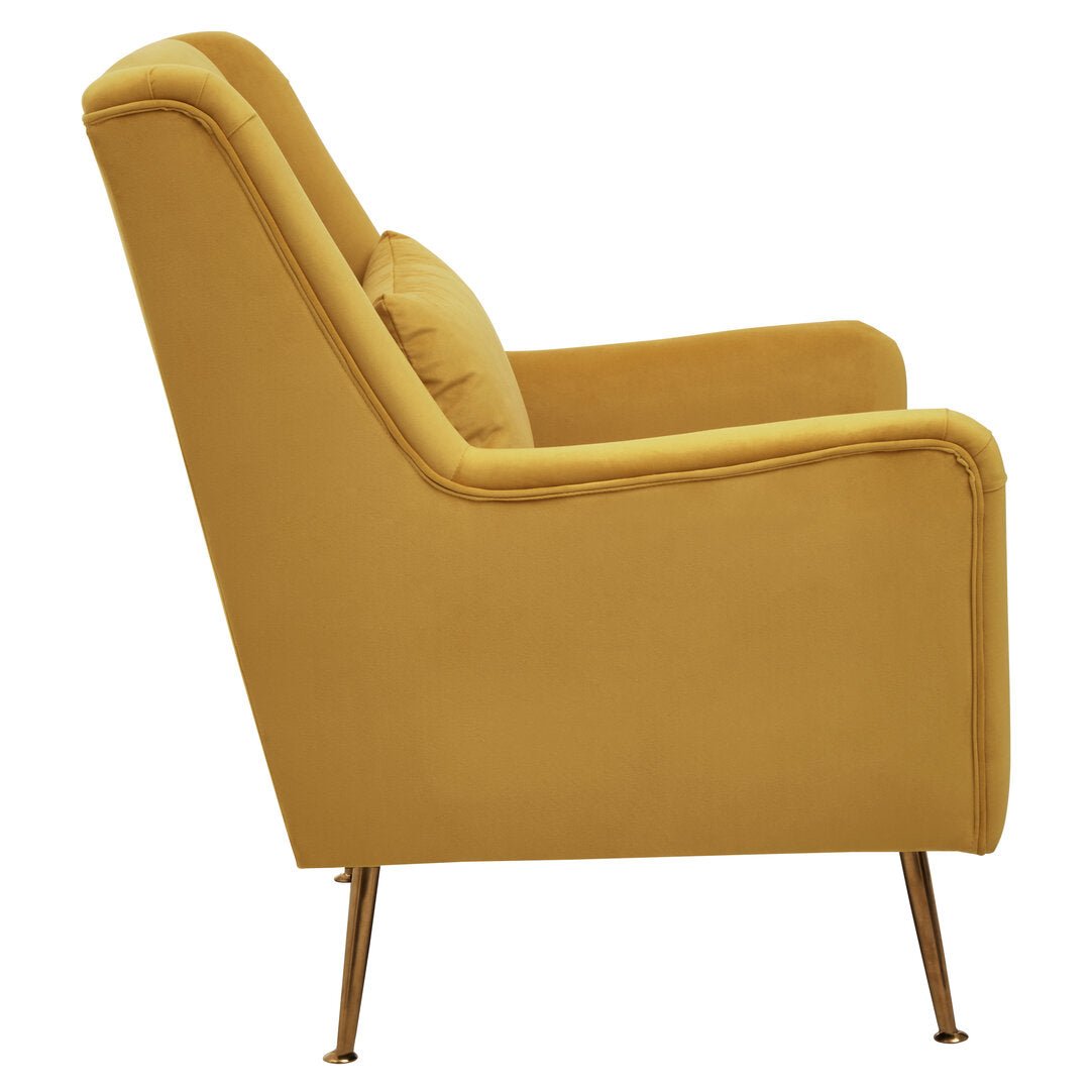 Lisbon Velvet Chair With Gold Finish Legs Yellow