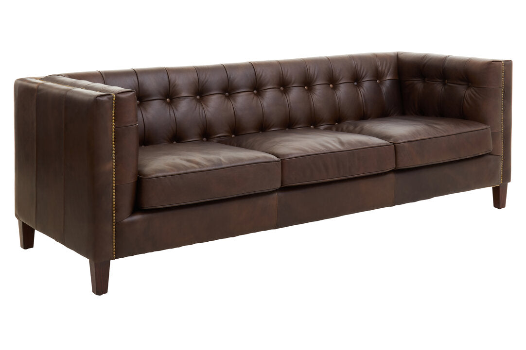 Bath Three Seater Tufted Back Leather Sofa
