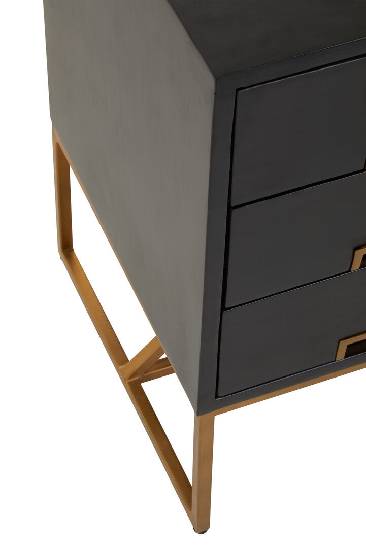Monaco Black Side Table with 3 Drawers