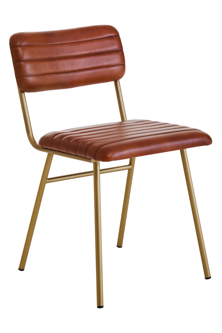 Verona Tan Leather Dining Chair With Gold Finish Frame