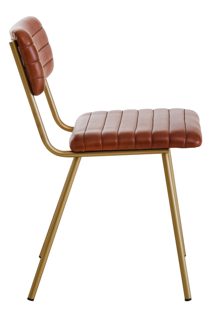 Verona Tan Leather Dining Chair With Gold Finish Frame