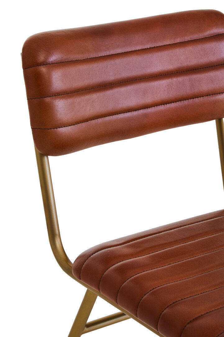 Verona Tan Leather Dining Chair With Gold Finish Frame