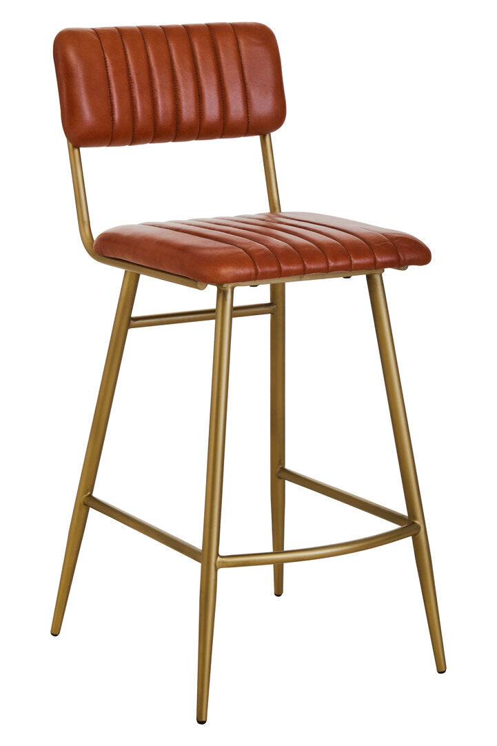 Verona Tan Leather Bar Chair With Gold Finish Frame
