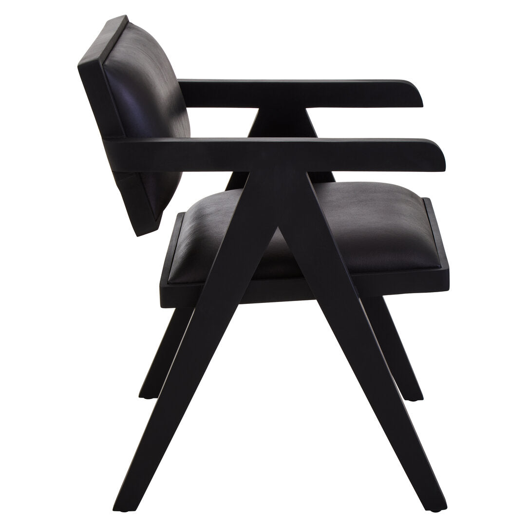 Verona Black Leather Armchair With Wood Frame