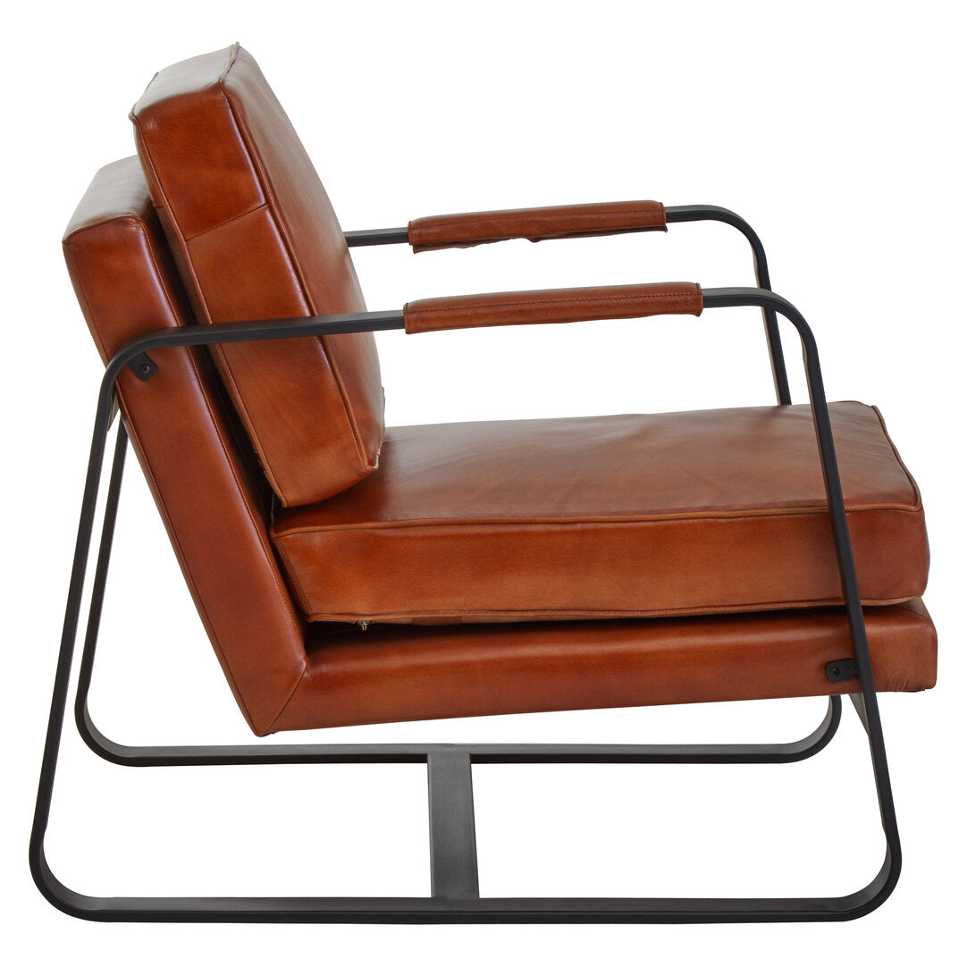 Verona Tan Leather Armchair With Black Iron Frame