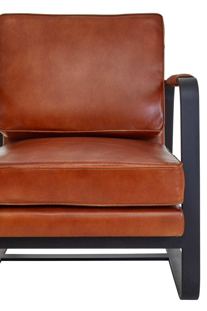 Verona Tan Leather Armchair With Black Iron Frame