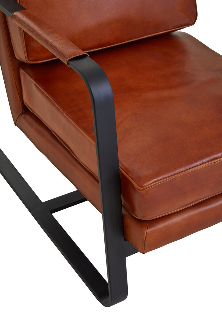 Verona Tan Leather Armchair With Black Iron Frame