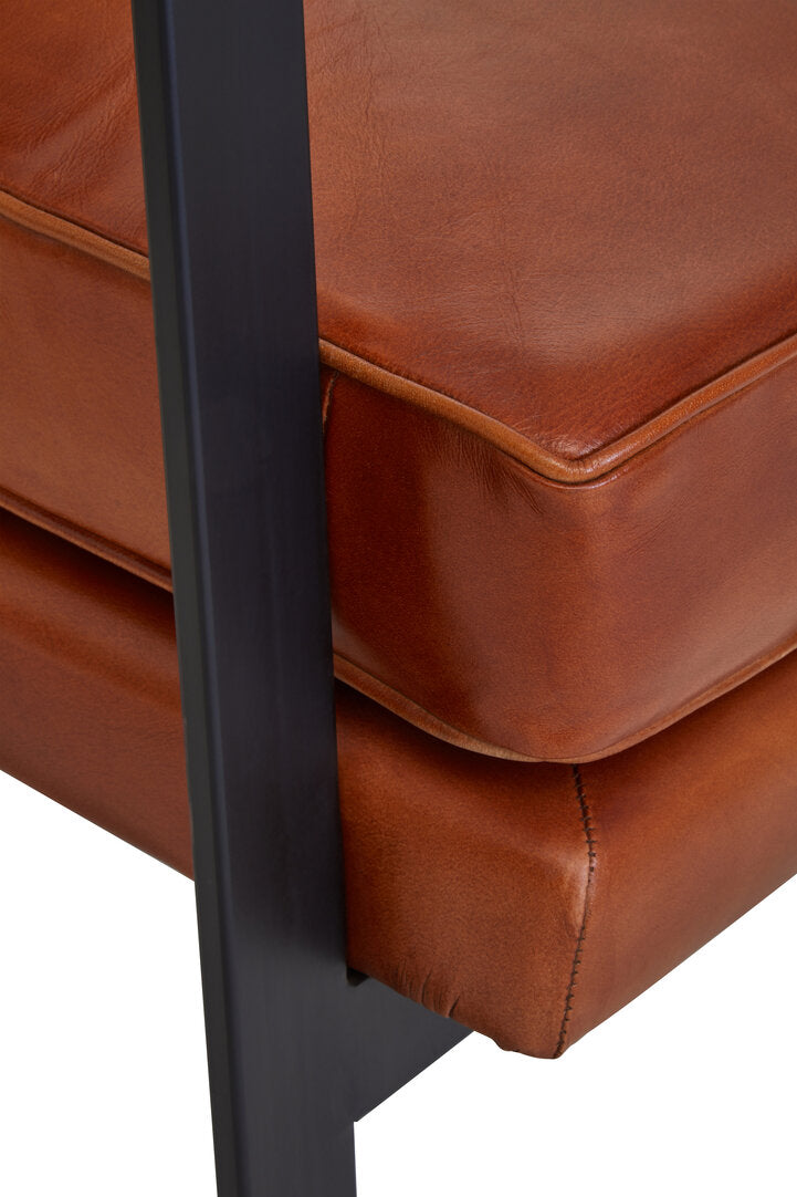 Verona Tan Leather Armchair With Black Iron Frame