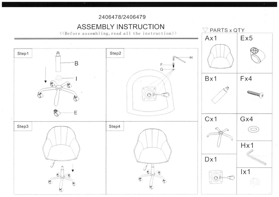 Florence Grey Velvet And Gold Home Office Chair