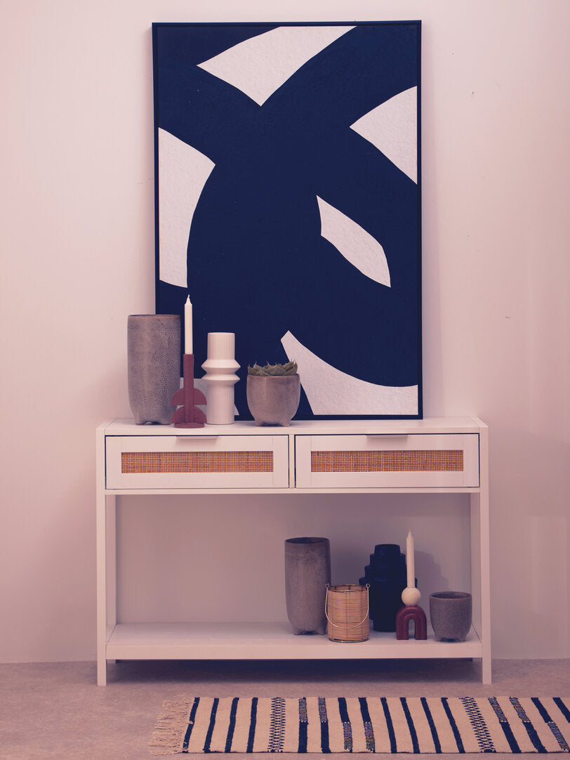 Como White Wood and Rattan Two Drawer Console Table