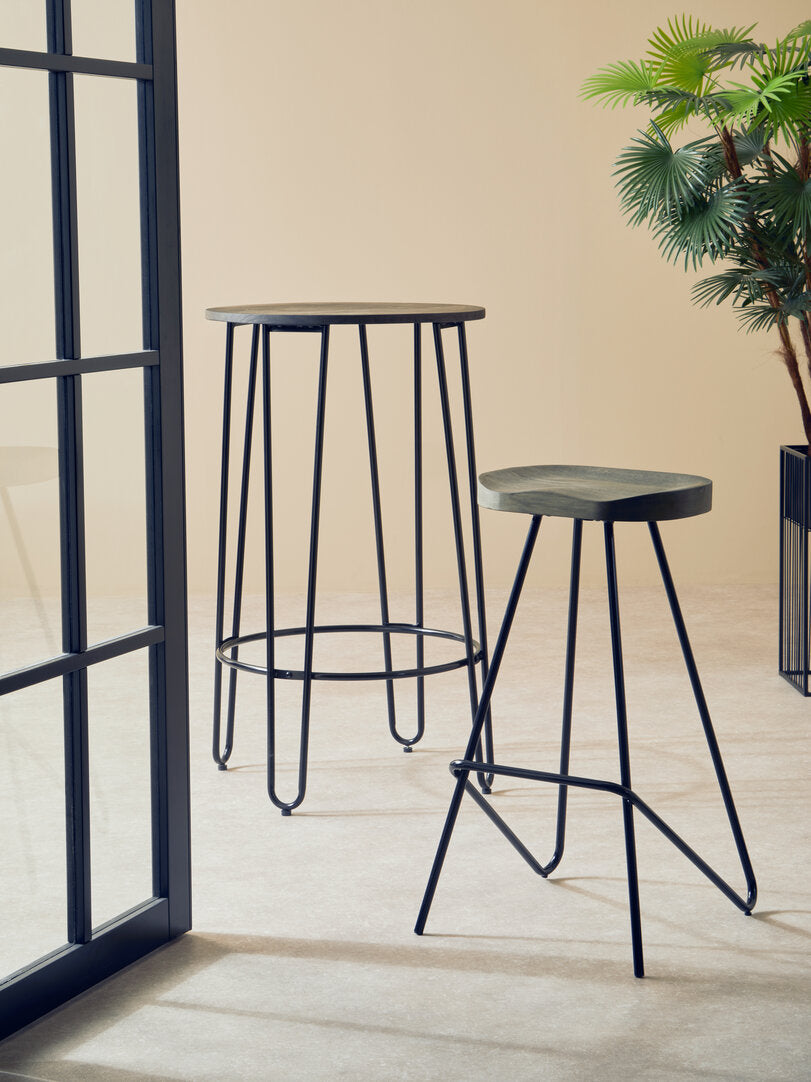 Madison Wooden Top Bar Stool With Metal Legs