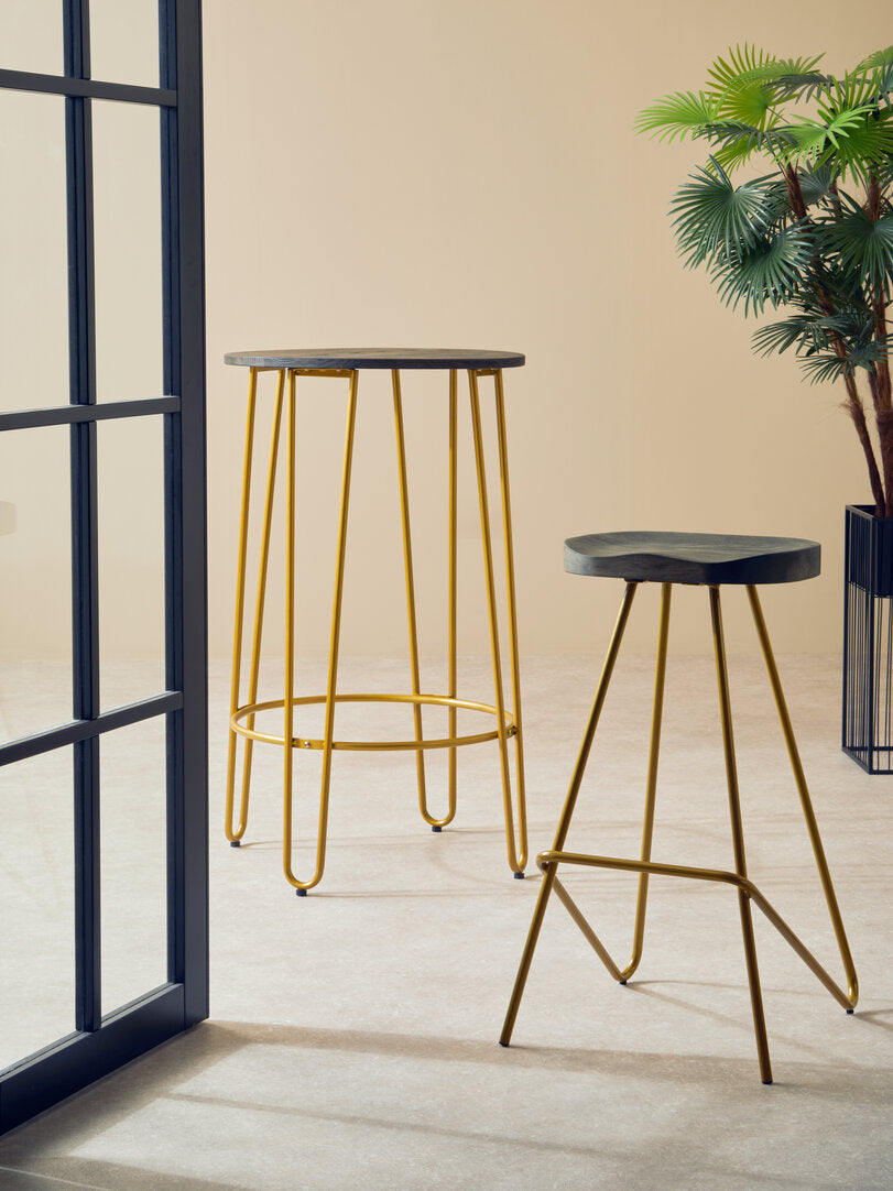 Madison Elm Wood Bar Stool With Metal Legs