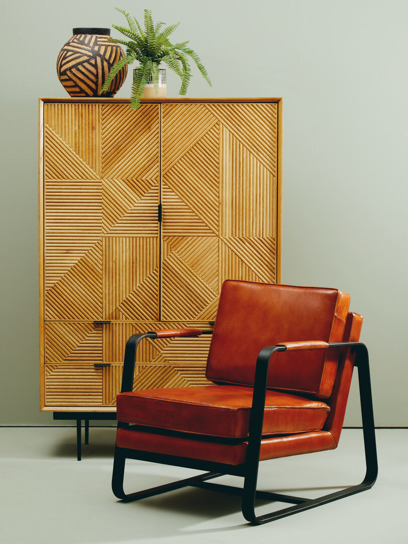 Verona Tan Leather Armchair With Black Iron Frame