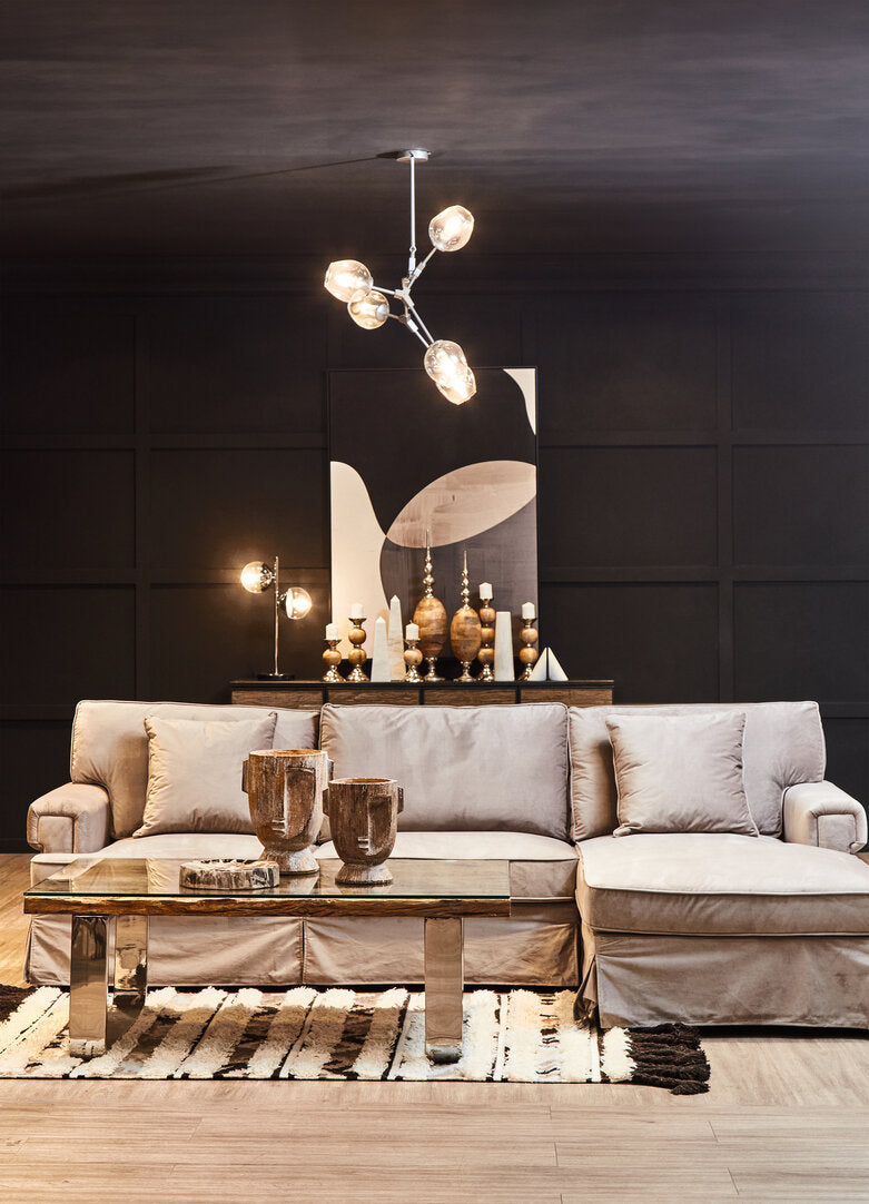 Whitby Three Seat Grey Velvet Right Chaise Sofa