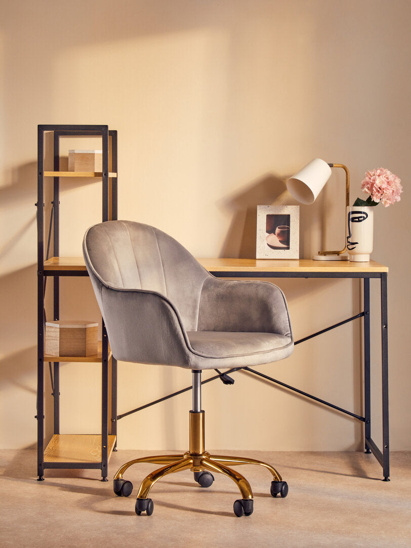 Florence Grey Velvet And Gold Home Office Chair