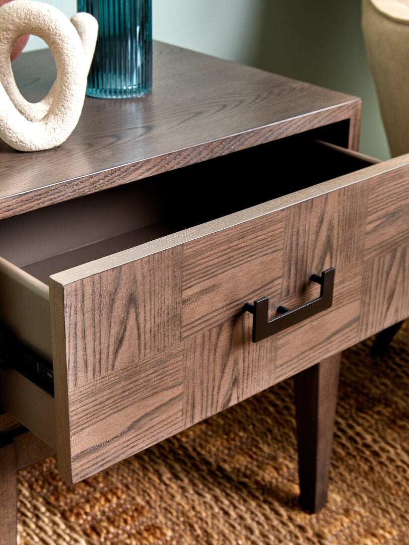 Vienna One Drawer Antique Grey Side Table